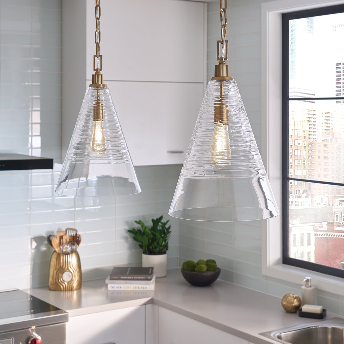 Quintiesse Elmore Single Glass Pendant, Burnished Brass – from Amos Lighting + Home