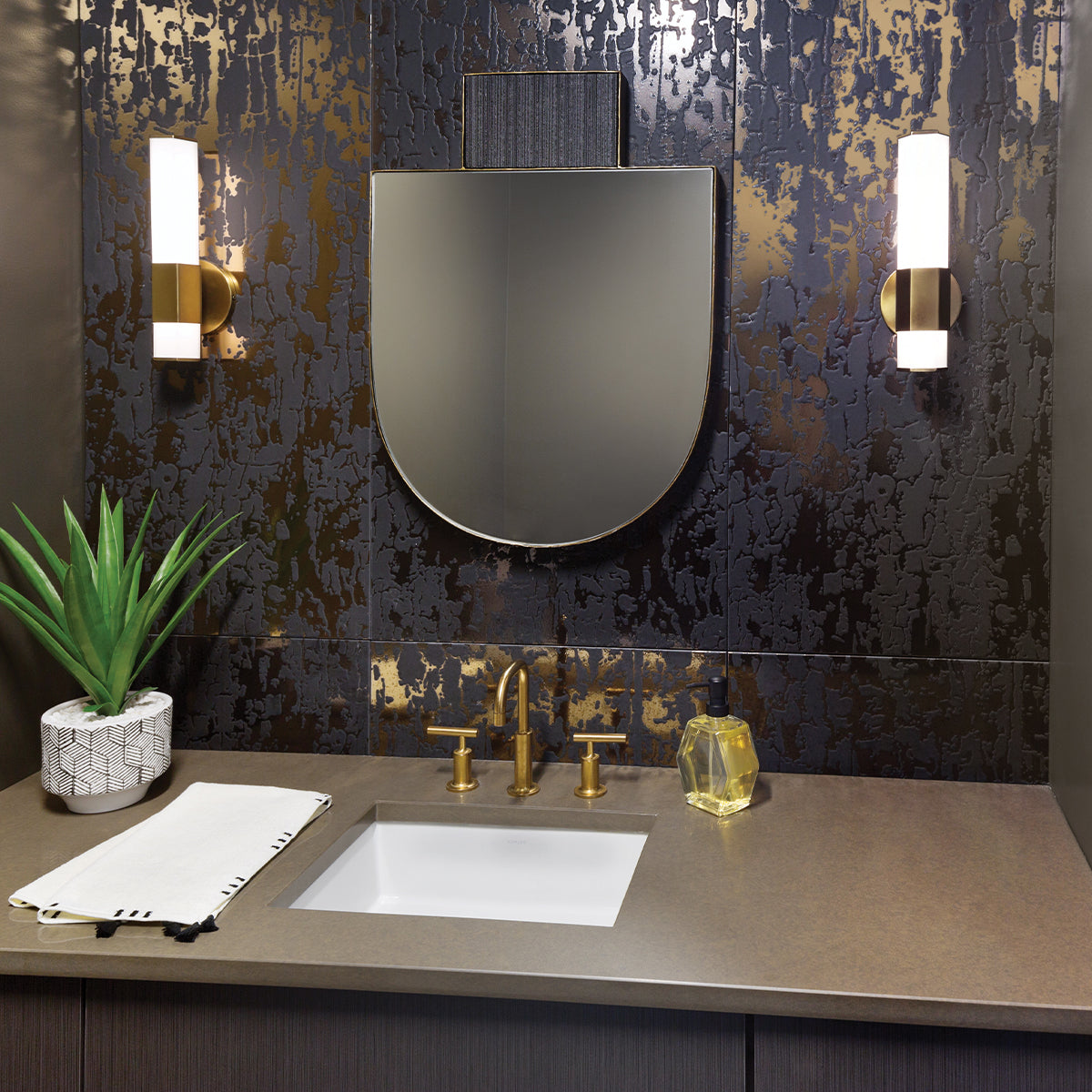 Quintiesse Facet Bathroom Wall Light Heritage Brass – from Amos Lighting + Home