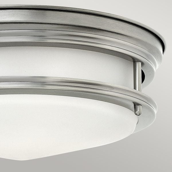 Quintiesse Hadrian Flush Ceiling Light Opal Glass, Antique Nickel – from Amos Lighting + Home
