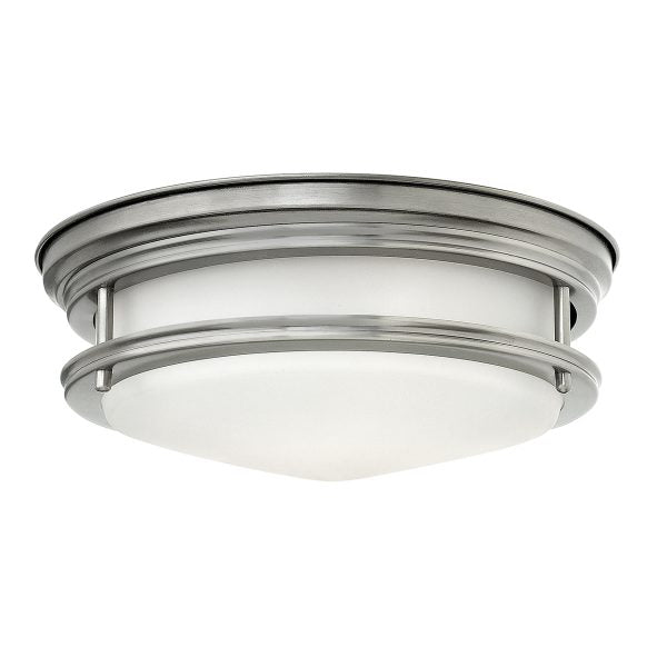 Quintiesse Hadrian Flush Ceiling Light Opal Glass, Antique Nickel – from Amos Lighting + Home