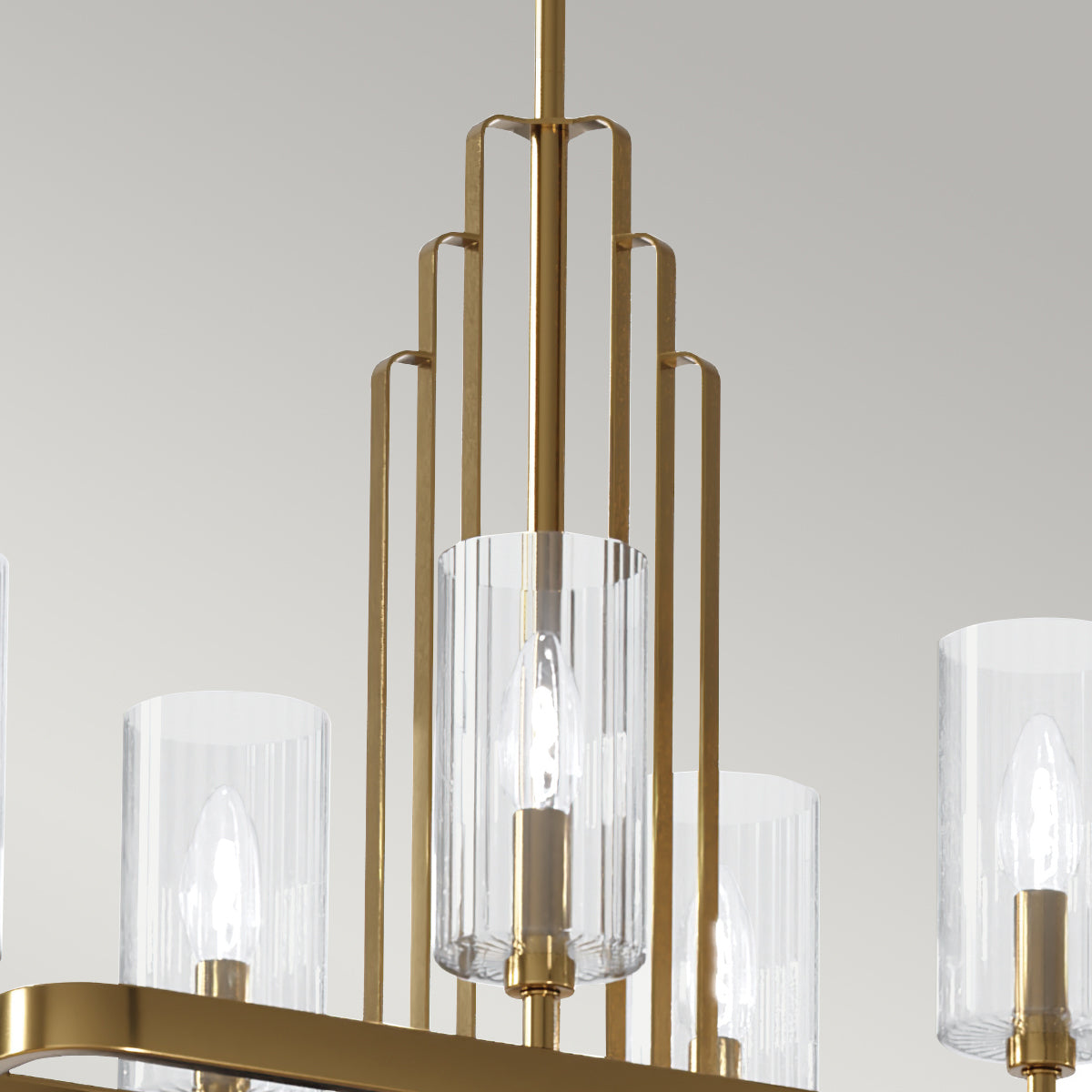 Quintiesse Kimrose 10 lt Art Deco Linear Chandelier Brushed Natural Brass – from Amos Lighting + Home