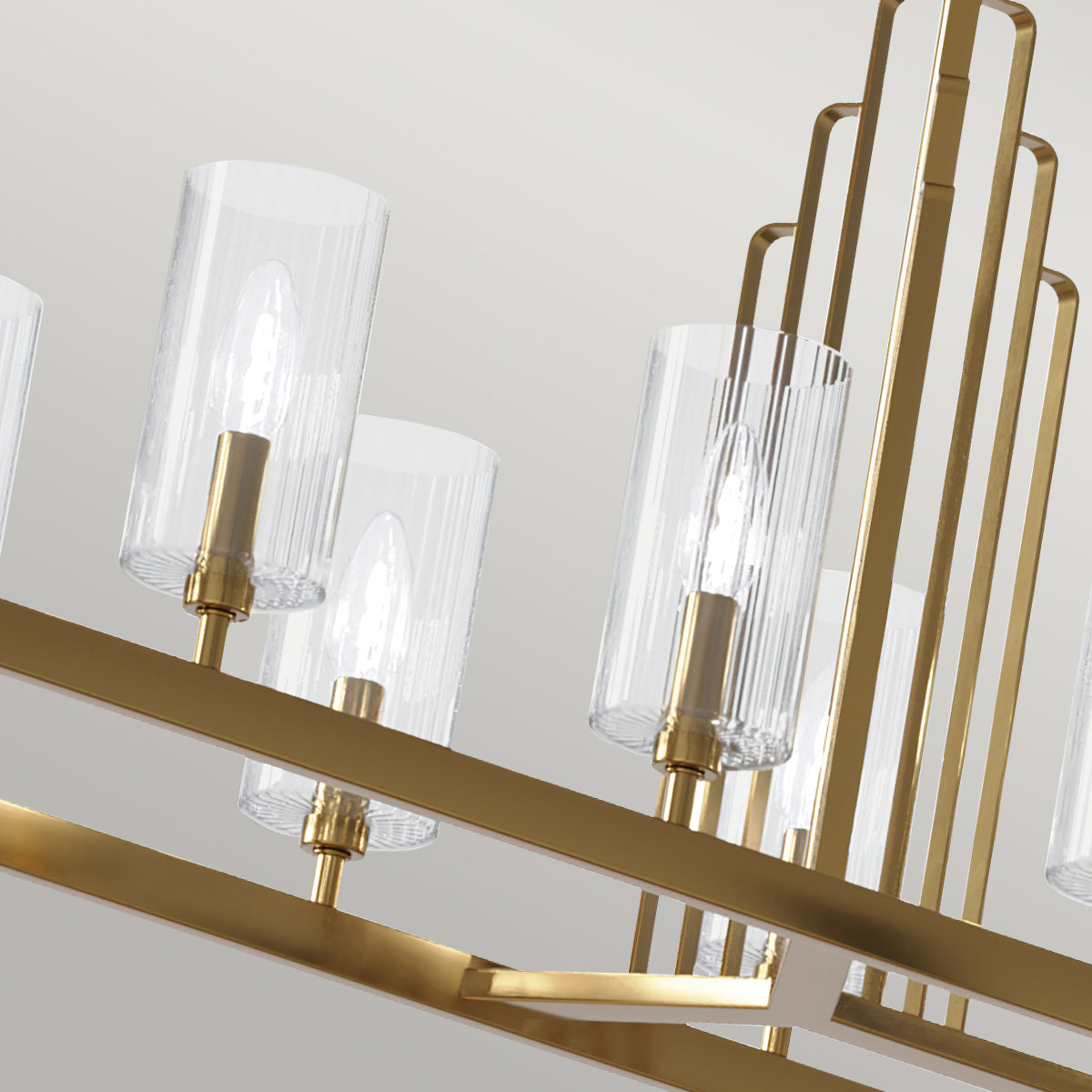 Quintiesse Kimrose 10 lt Art Deco Linear Chandelier Brushed Natural Brass – from Amos Lighting + Home