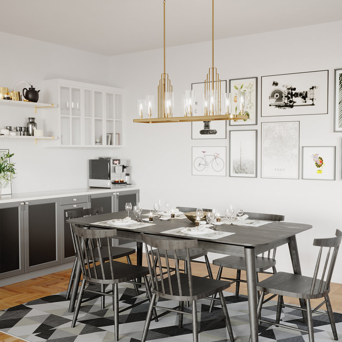 Quintiesse Kimrose 10 lt Art Deco Linear Chandelier Brushed Natural Brass – from Amos Lighting + Home