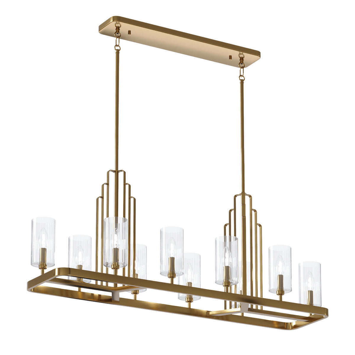 Quintiesse Kimrose 10 lt Art Deco Linear Chandelier Brushed Natural Brass – from Amos Lighting + Home
