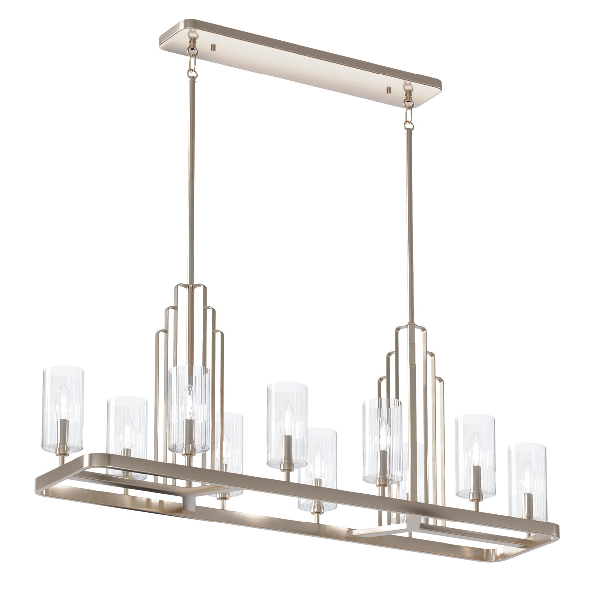 Quintiesse Kimrose 10 lt Art Deco Linear Chandelier Polished Nickel – from Amos Lighting + Home