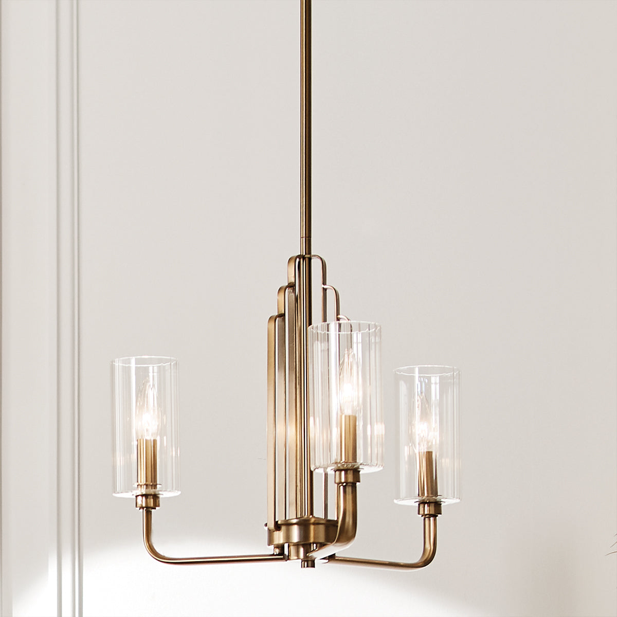 Quintiesse Kimrose 3 lt Art Deco Chandelier Brushed Natural Brass – from Amos Lighting + Home