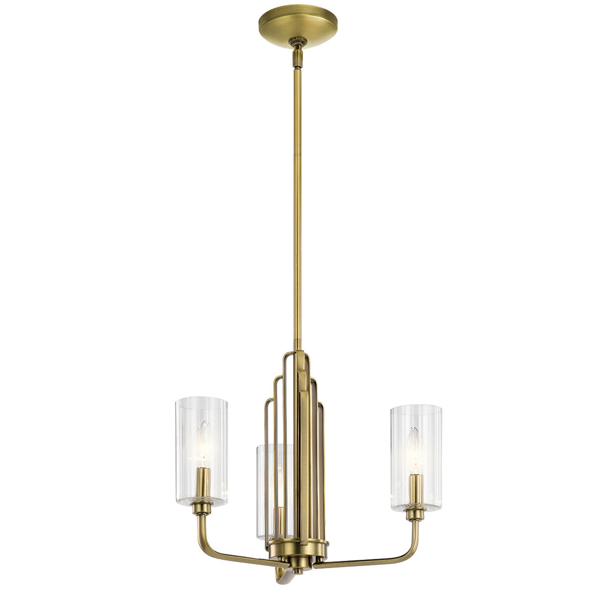 Quintiesse Kimrose 3 lt Art Deco Chandelier Brushed Natural Brass – from Amos Lighting + Home