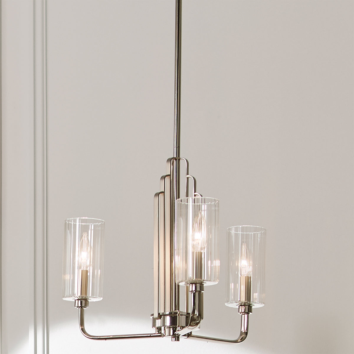 Quintiesse Kimrose 3 lt Art Deco Chandelier Polished Nickel – from Amos Lighting + Home