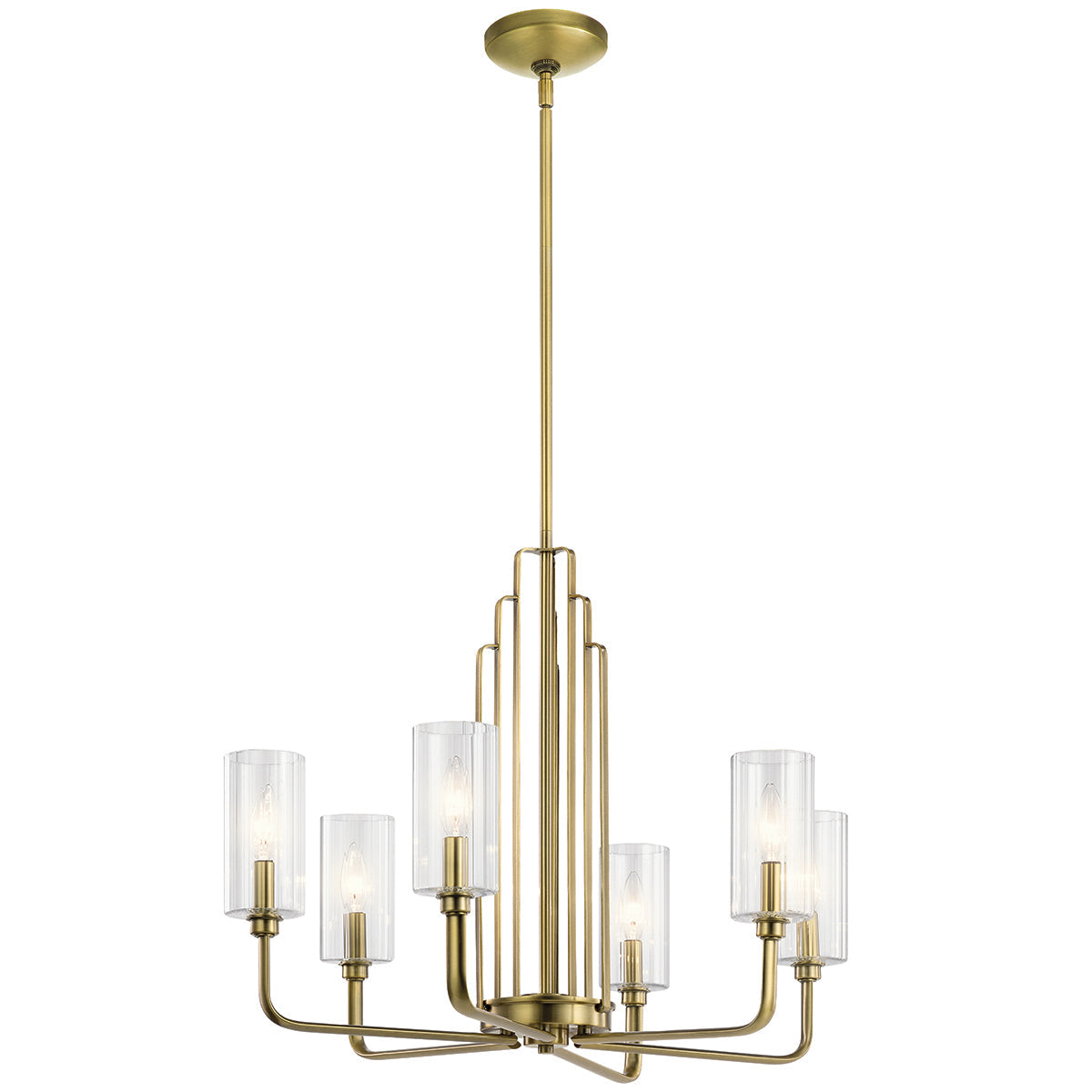 Quintiesse Kimrose 6 lt Art Deco Chandelier Brushed Natural Brass – from Amos Lighting + Home