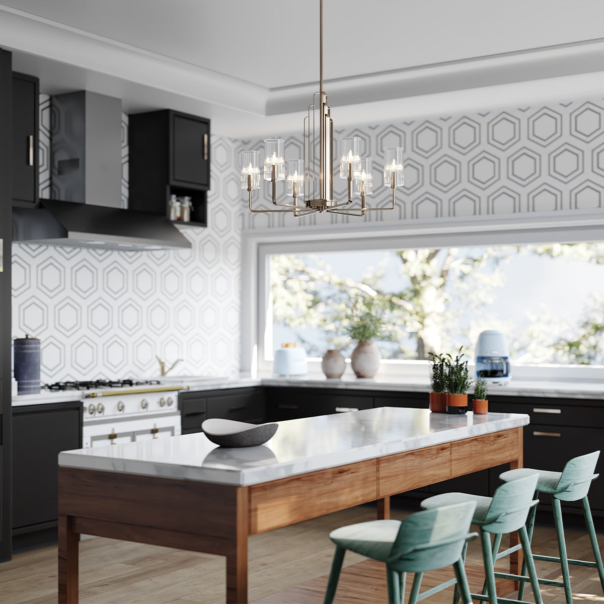 Quintiesse Kimrose 6 lt Art Deco Chandelier Polished Nickel – from Amos Lighting + Home