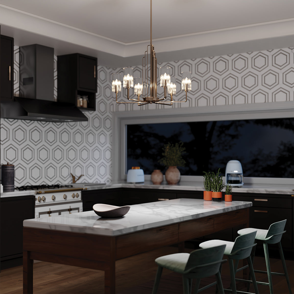 Quintiesse Kimrose 6 lt Art Deco Chandelier Polished Nickel – from Amos Lighting + Home