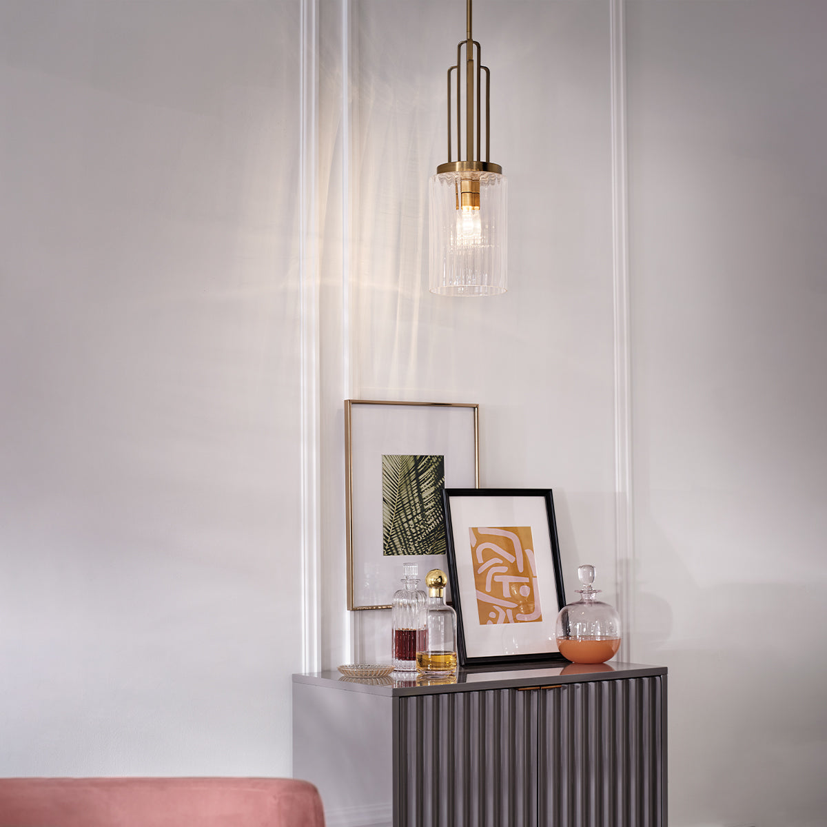 Quintiesse Kimrose Art Deco Mini Pendant Brushed Natural Brass – from Amos Lighting + Home