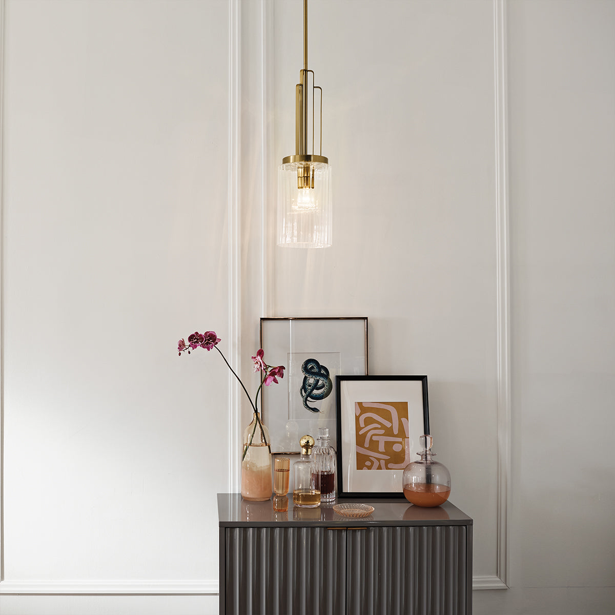 Quintiesse Kimrose Art Deco Mini Pendant Brushed Natural Brass – from Amos Lighting + Home