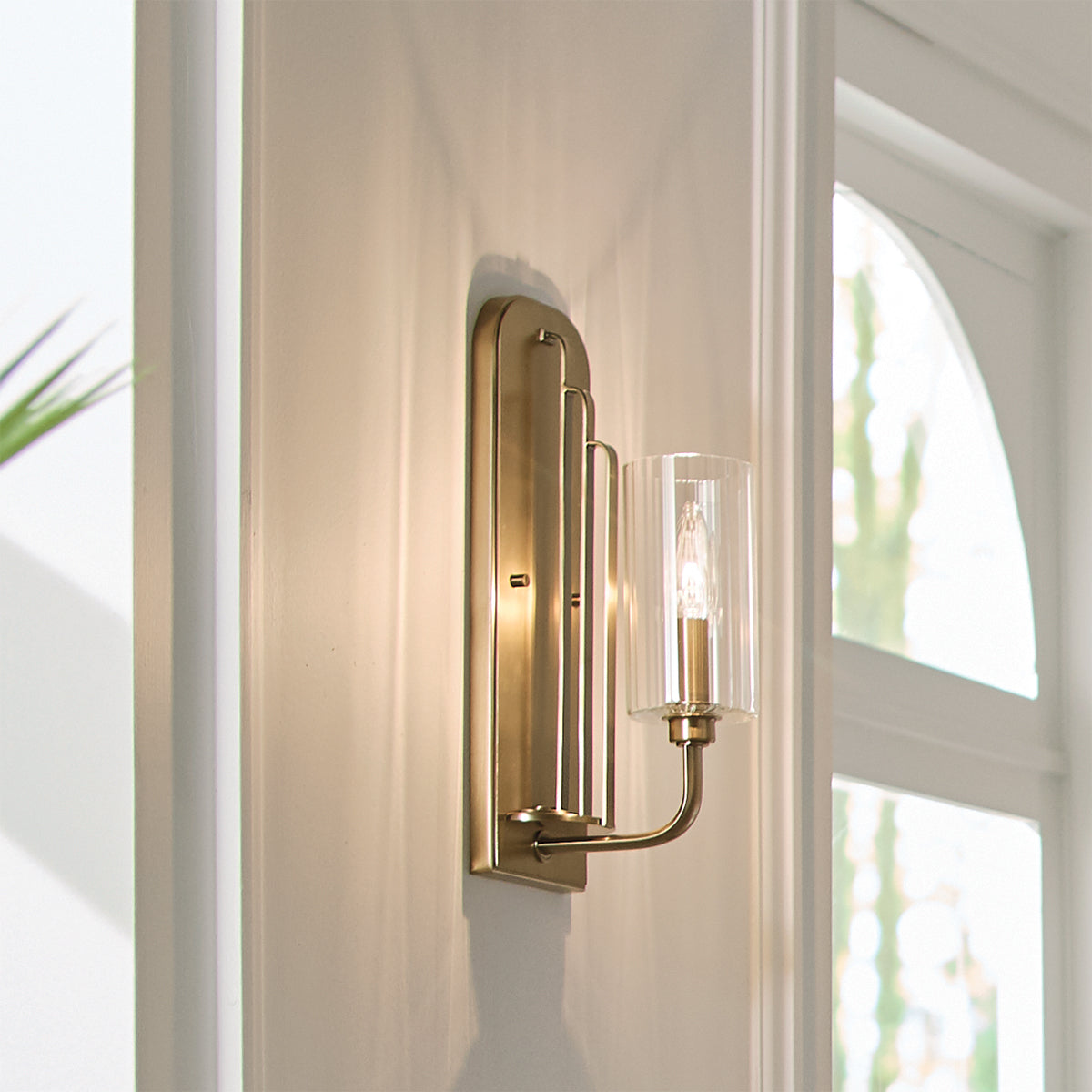 Quintiesse Kimrose Art Deco Wall Light Brushed Natural Brass – from Amos Lighting + Home