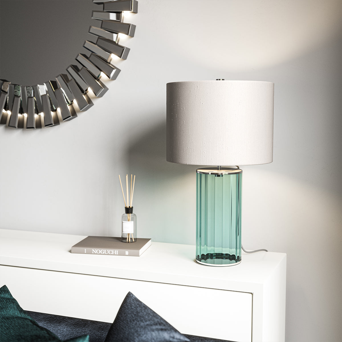 Quintiesse Reno Table Lamp Green & Polished Nickel – from Amos Lighting + Home