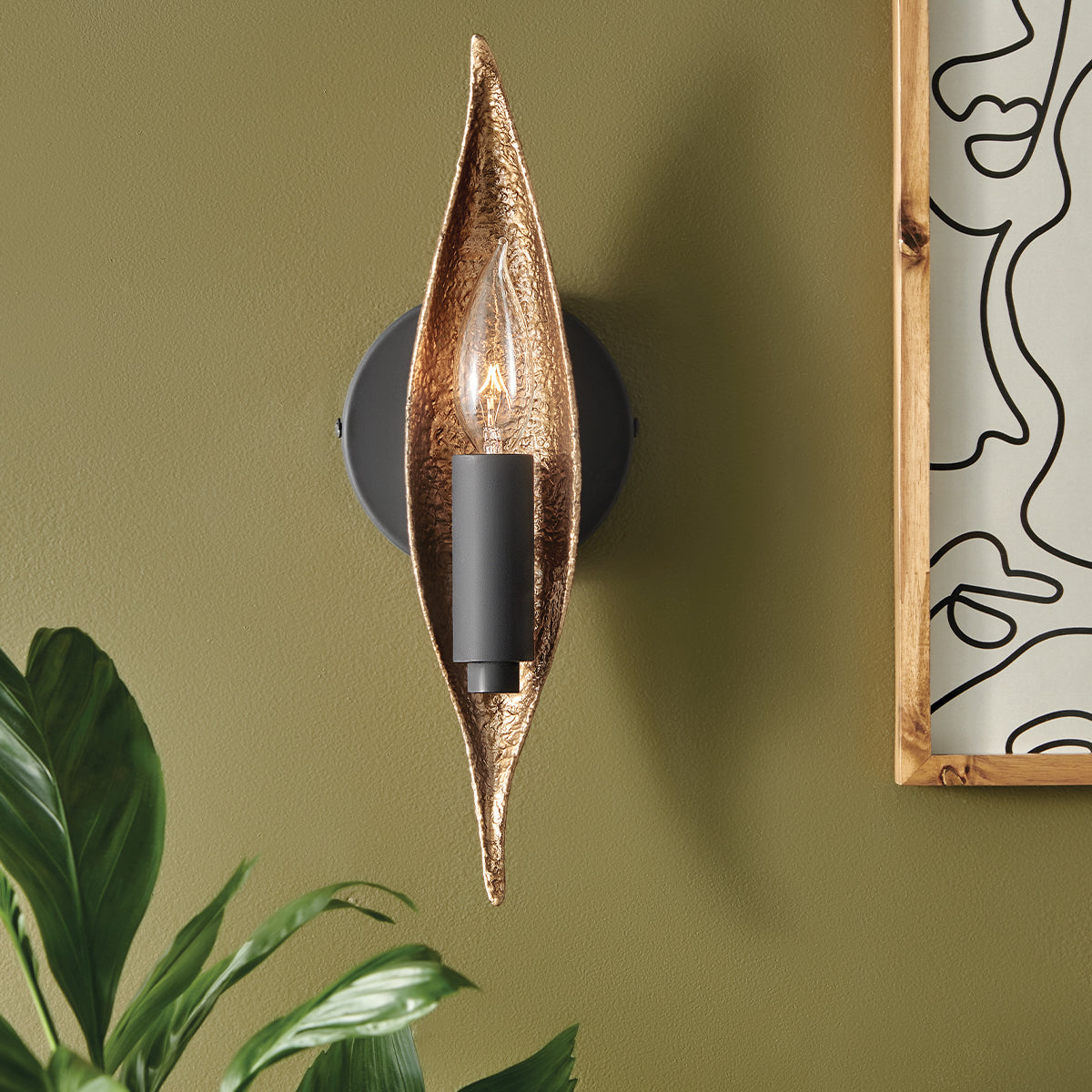 Quintiesse Willow 1 lt Wall Light Carbon Black with Deluxe Gold Finish – from Amos Lighting + Home