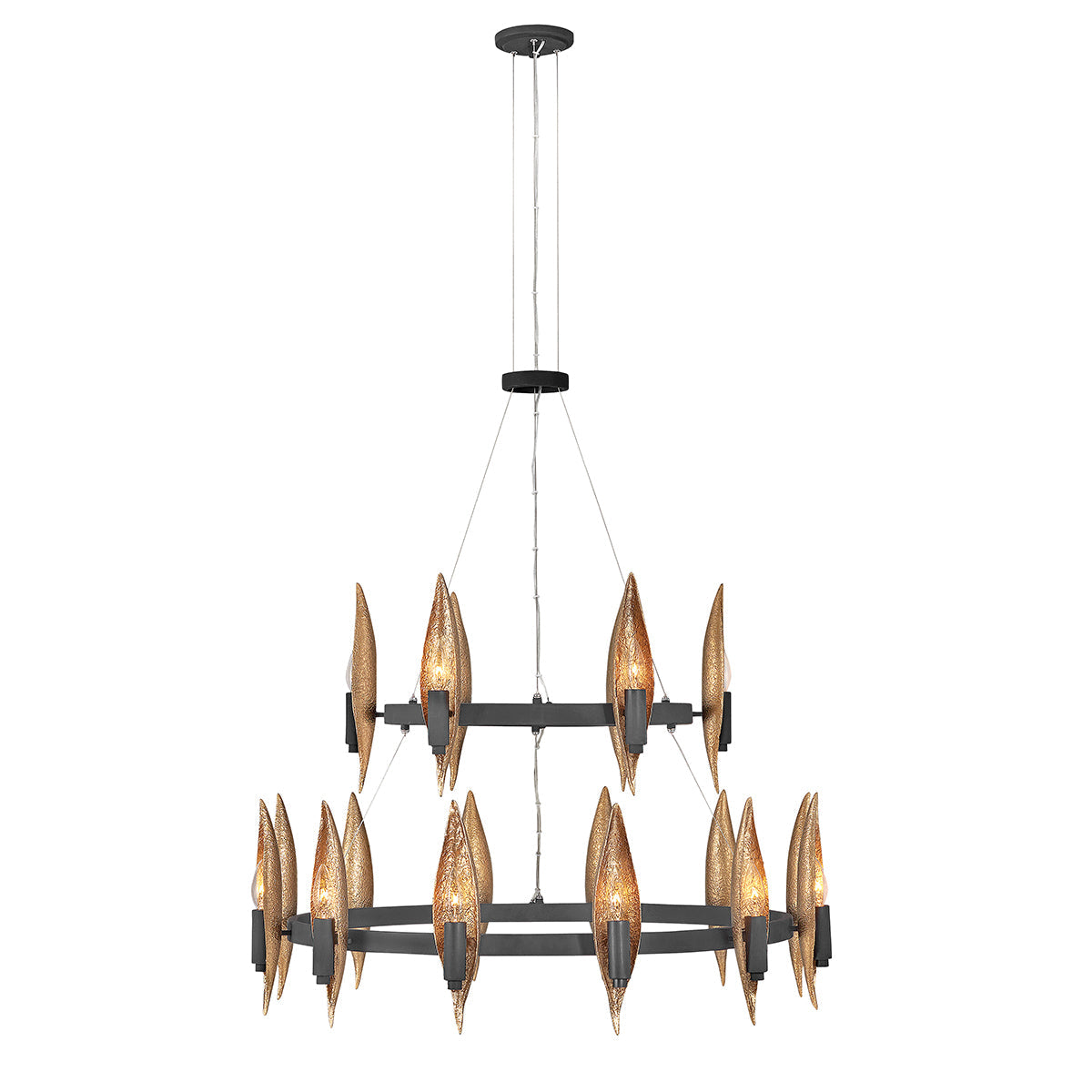 Quintiesse Willow 18 lt Chandelier, Carbon Black with Deluxe Gold Finish – from Amos Lighting + Home
