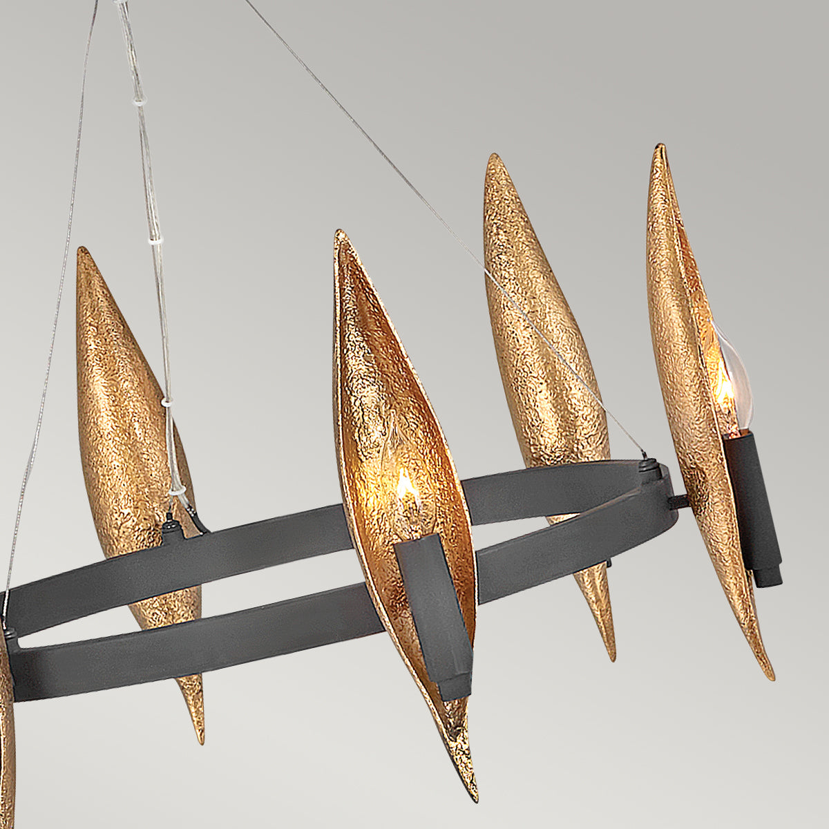 Quintiesse Willow 6 lt Chandelier, Carbon Black with Deluxe Gold Finish – from Amos Lighting + Home