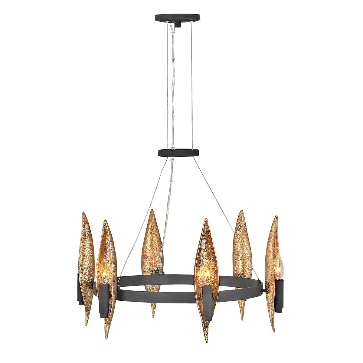 Quintiesse Willow 6 lt Chandelier, Carbon Black with Deluxe Gold Finish – from Amos Lighting + Home