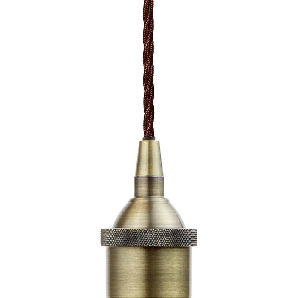 Soho Lighting Worcester Clay White Painted Pendant Light with Antique Brass Lamp Holder and Black Twisted Cable