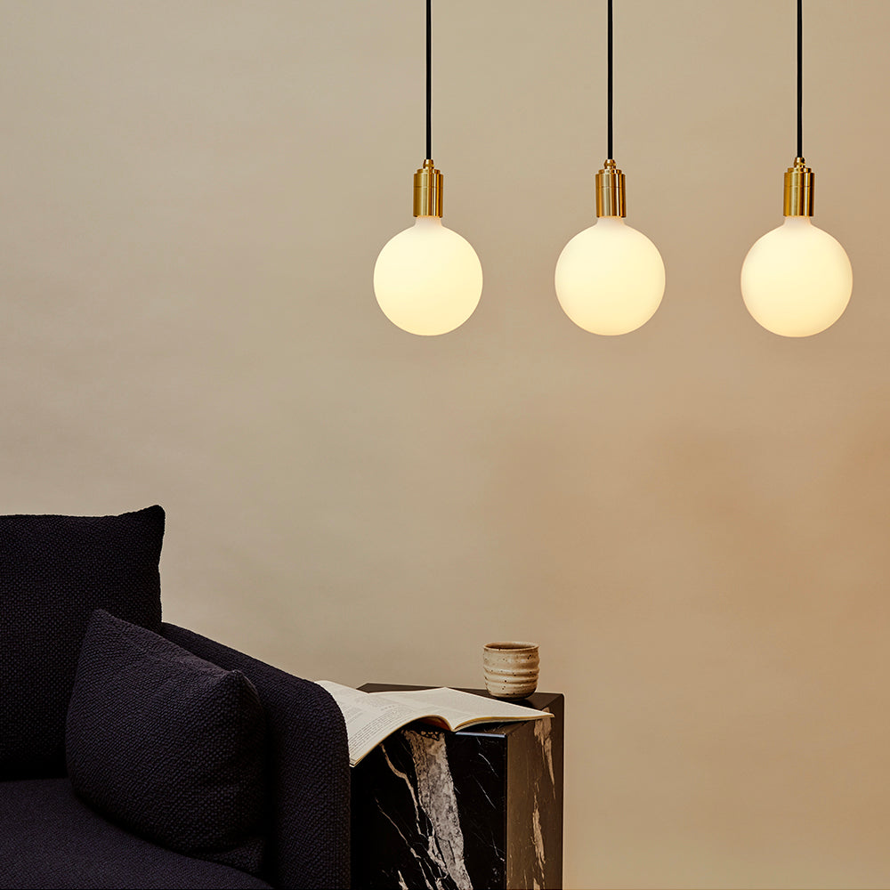 Tala Linear Triple Pendant with Sphere IV LED Bulbs – from Amos Lighting + Home