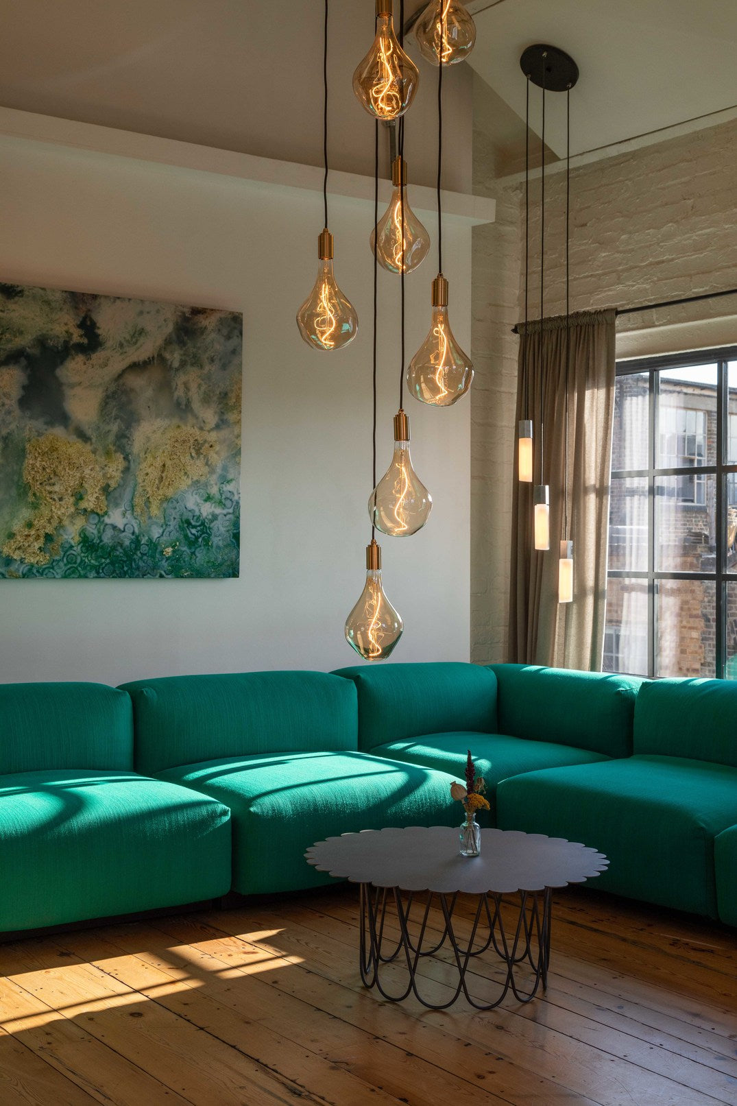 Tala Nine Pendant Brass with Voronoi II, White & Brass Canopy – from Amos Lighting + Home