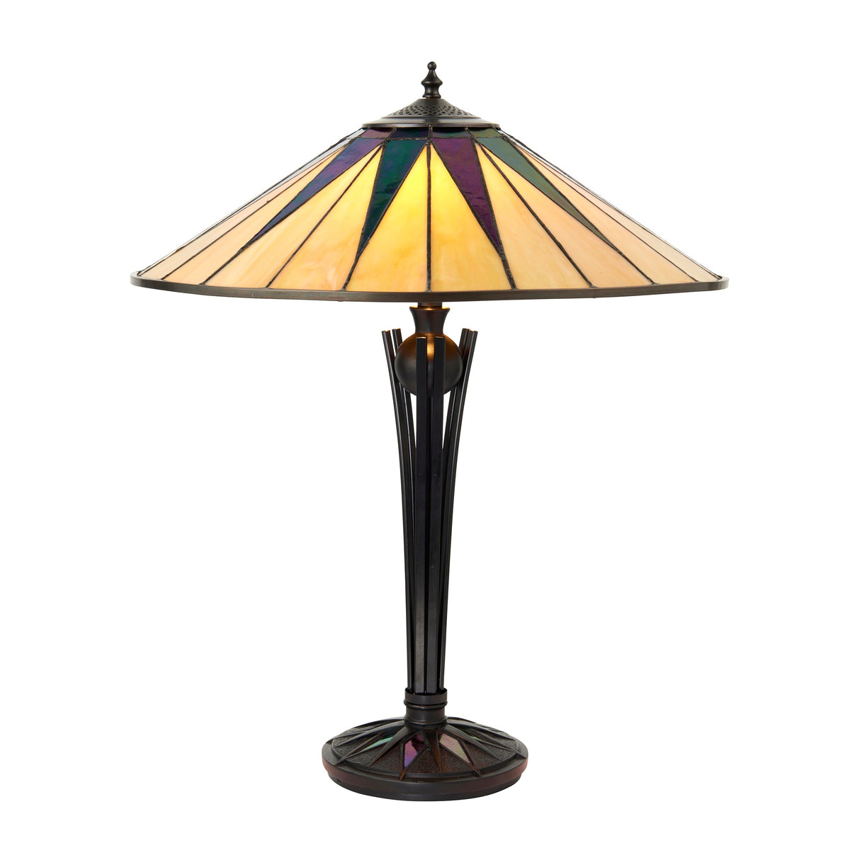 Tiffany Dark Star table lamp with stained glass shade and dark metal base