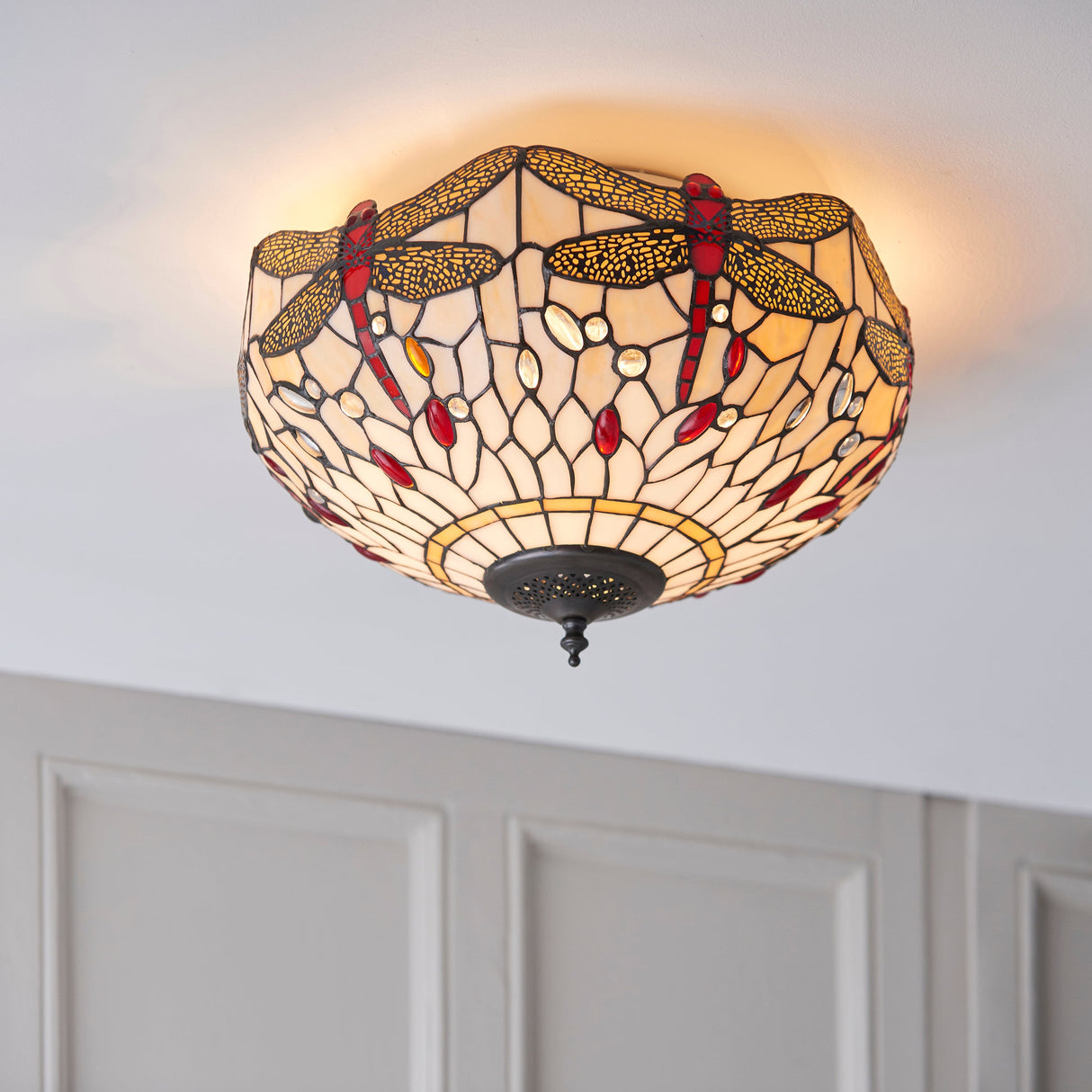 Tiffany Dragonfly Beige Flush Ceiling Light – from Amos Lighting + Home