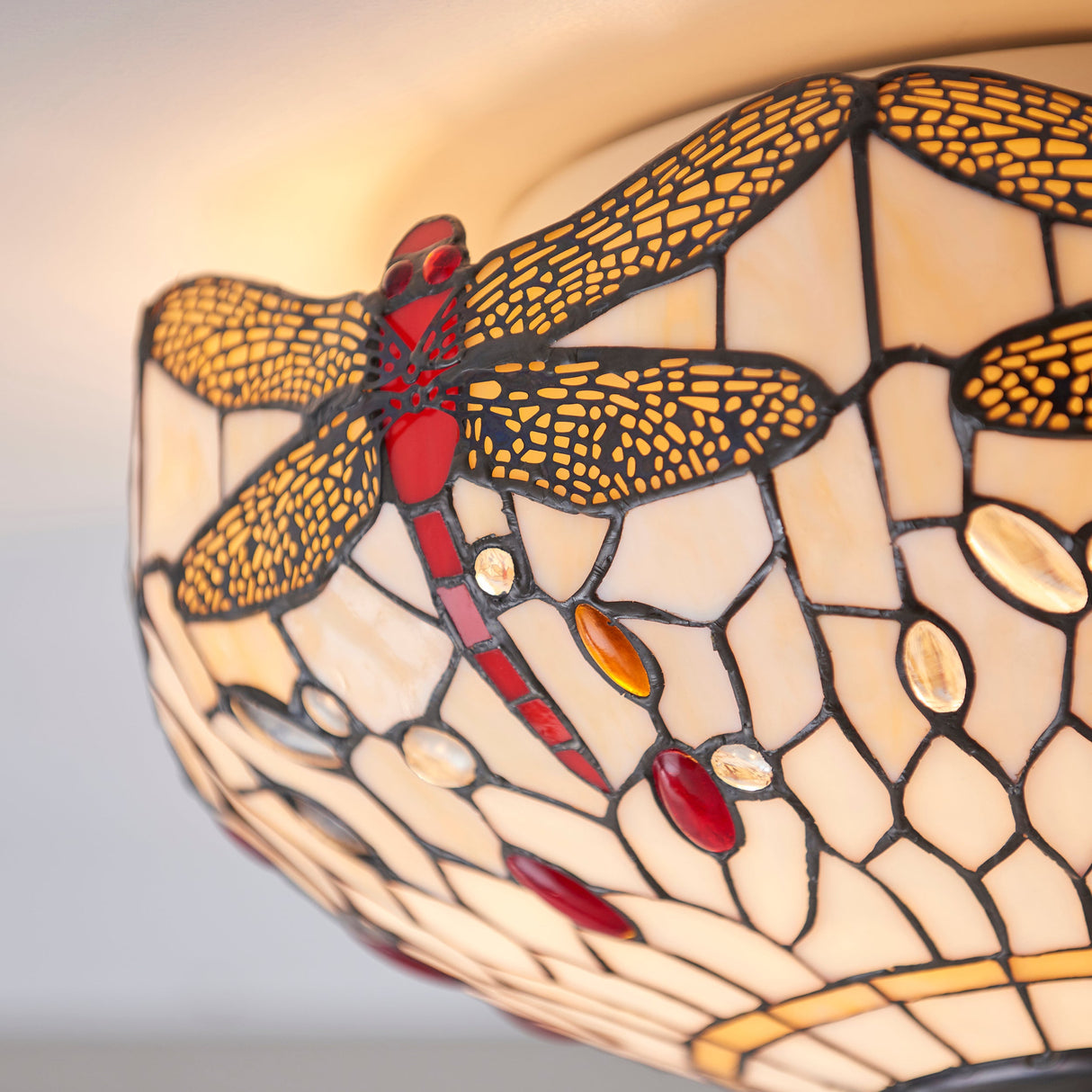 Tiffany Dragonfly Beige Flush Ceiling Light – from Amos Lighting + Home