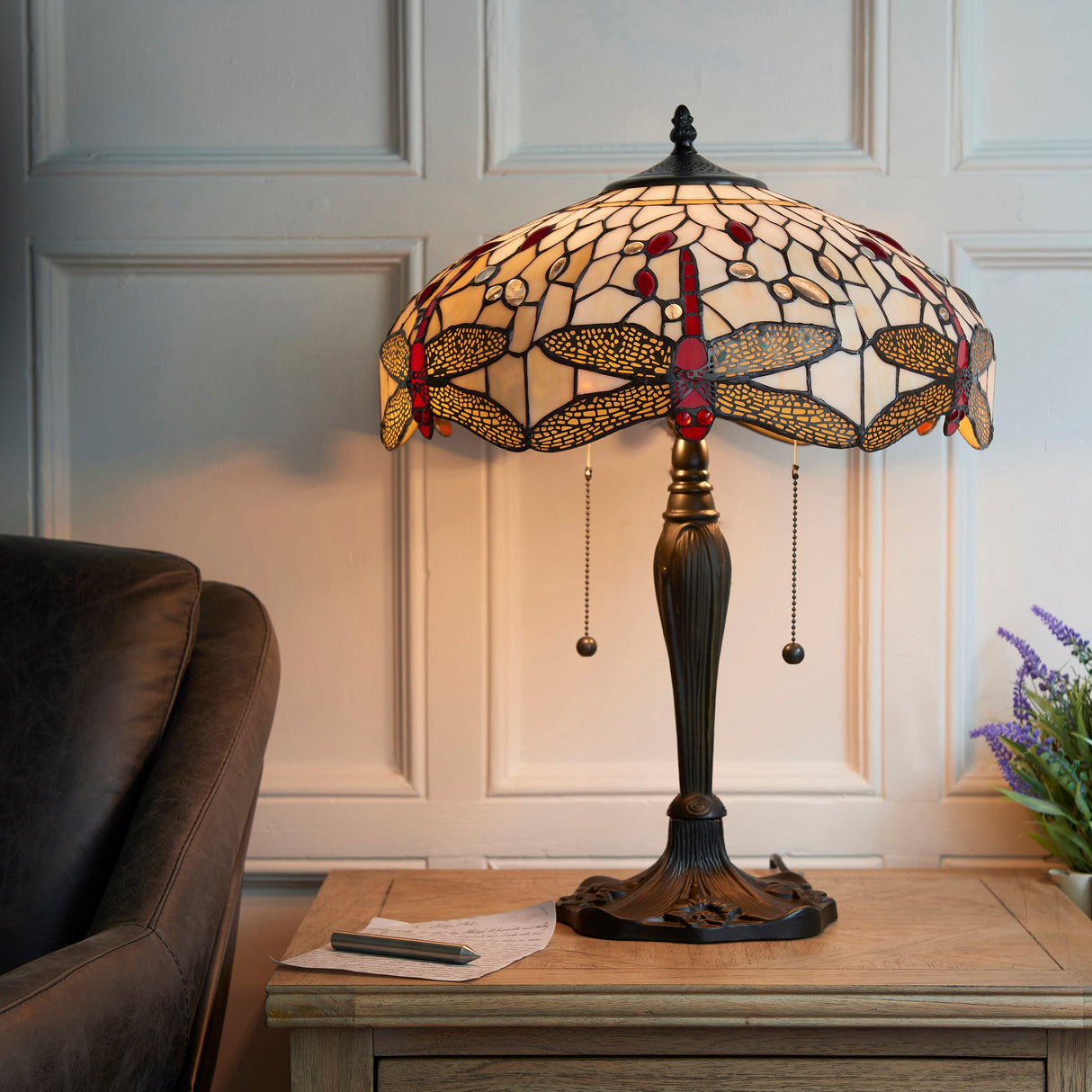 Tiffany Dragonfly Beige Medium Table Lamp – from Amos Lighting + Home