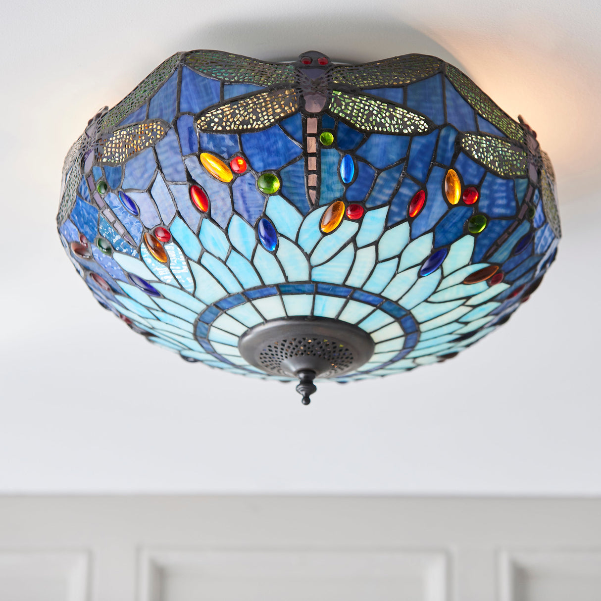 Tiffany Dragonfly Blue Flush Ceiling Light – from Amos Lighting + Home