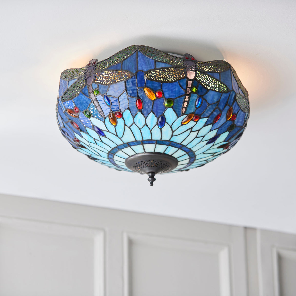 Tiffany Dragonfly Blue Flush Ceiling Light – from Amos Lighting + Home