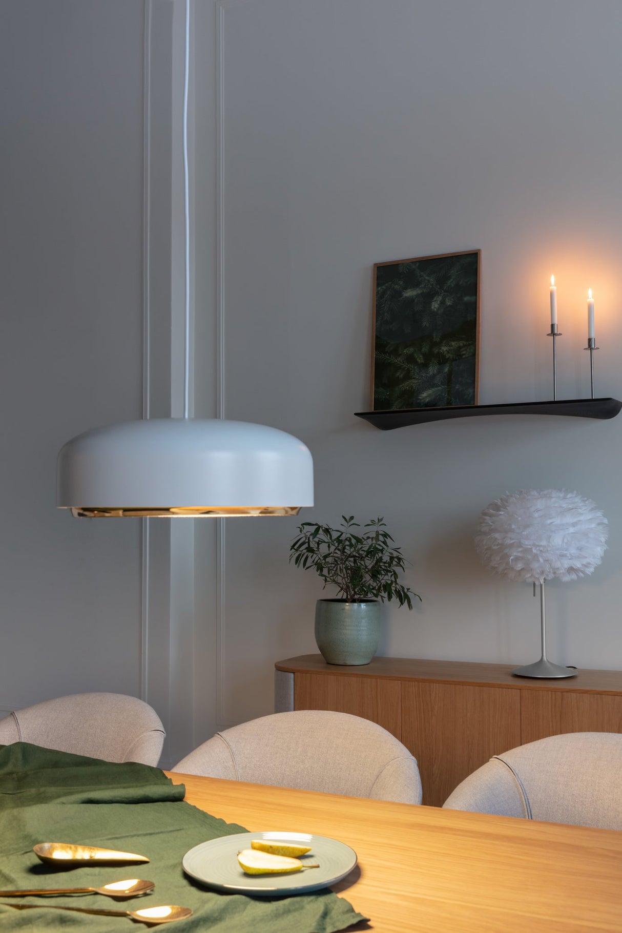 Umage Hazel Pendant Medium, White & Brass – from Amos Lighting + Home