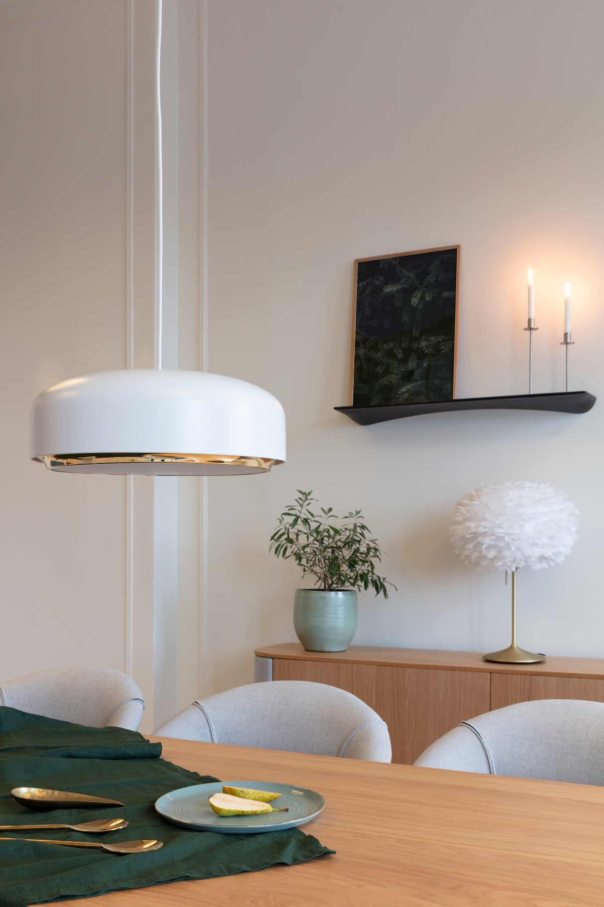 Umage Hazel Pendant Medium, White & Brass – from Amos Lighting + Home