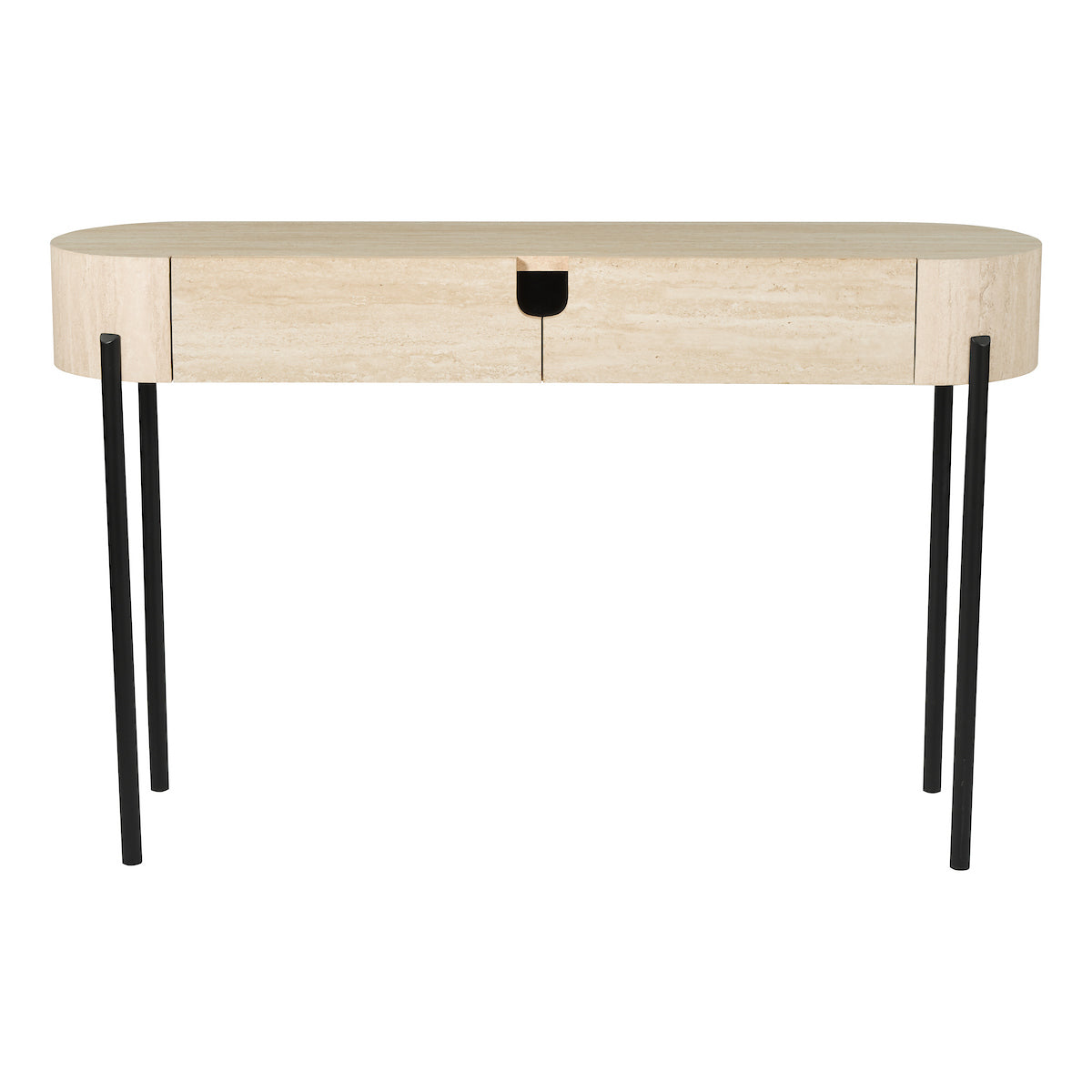Dar Ioana Console Table Travertine Effect and Matt Black