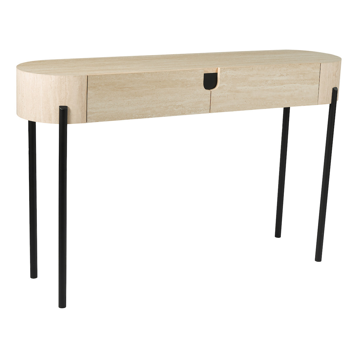 Dar Ioana Console Table Travertine Effect and Matt Black
