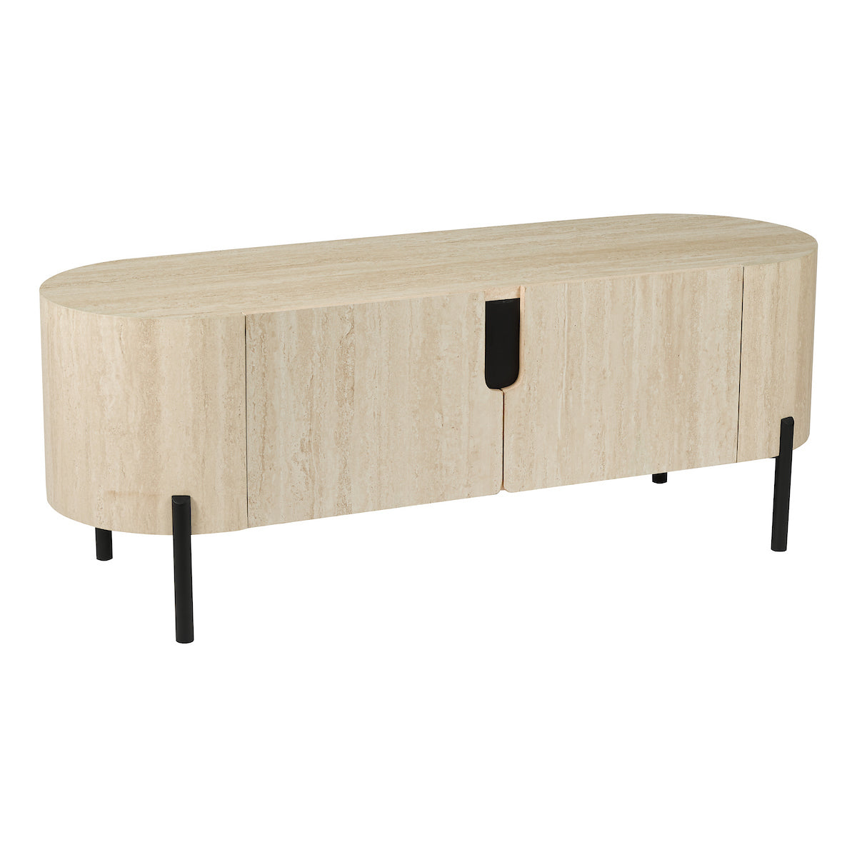 Dar Ioana Low Cabinet Travertine Effect and Matt Black