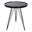 Modern round black side table with marble top and angled metal legs