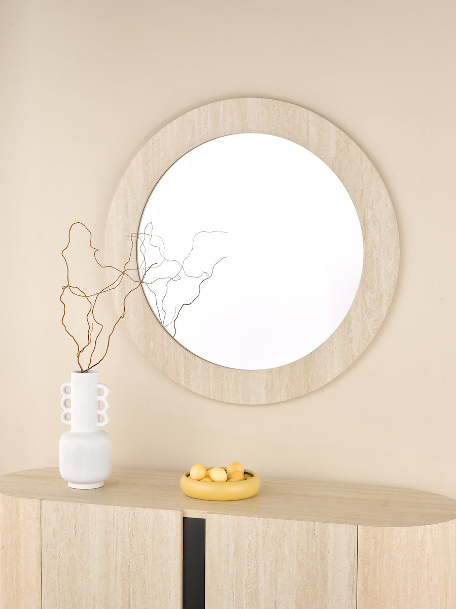 Dar Ioana Round Mirror Travertine Effect 80cm