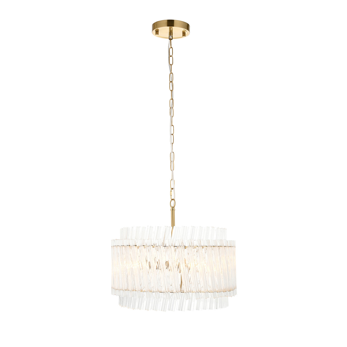 Amos Aquitaine Brushed Aged Brass & Clear Glass 3 Light Chandelier