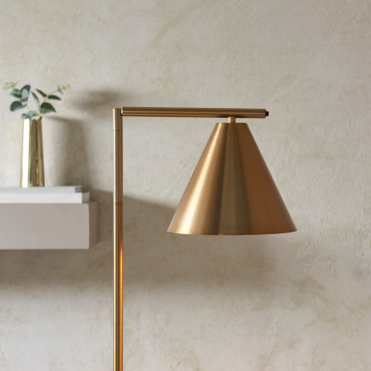 Endon Cape Task Floor Lamp Warm antique brass