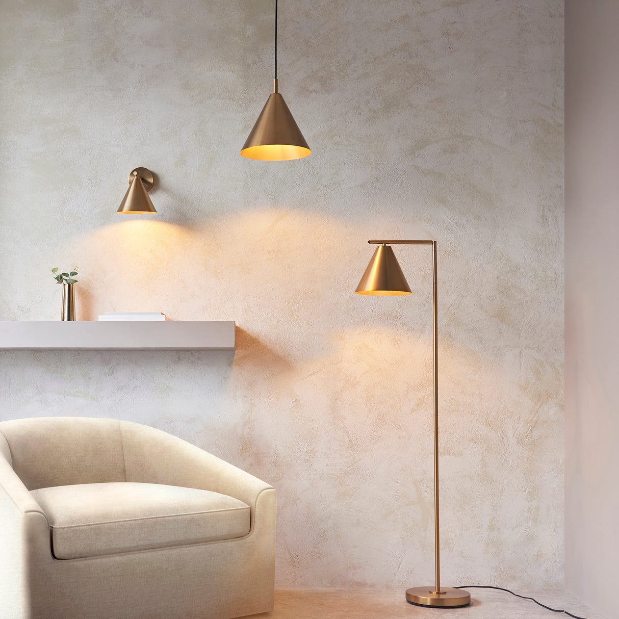 Endon Cape Task Floor Lamp Warm antique brass