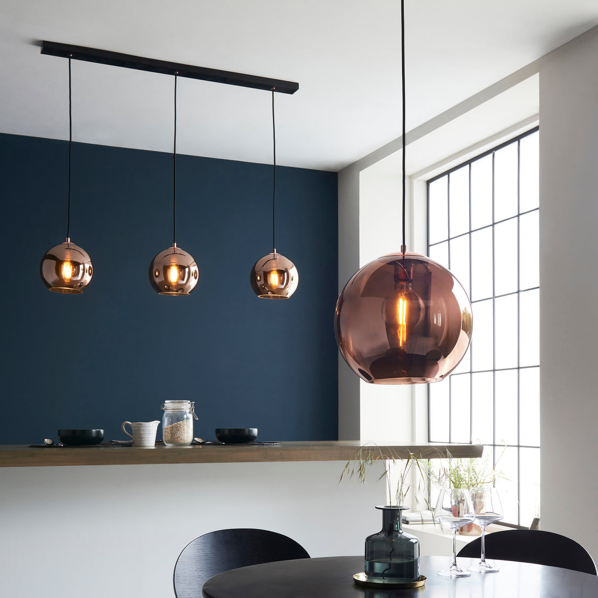 Endon Boli 3lt Bar Pendant Copper Mirrored Glass from Amos Lighting + Home