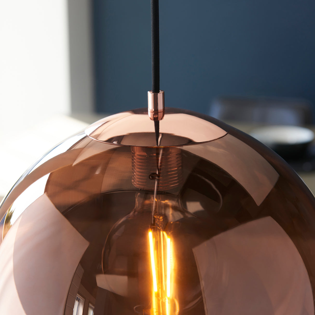 Endon Boli Single Pendant Copper Mirrored Glass from Amos Lighting + Home