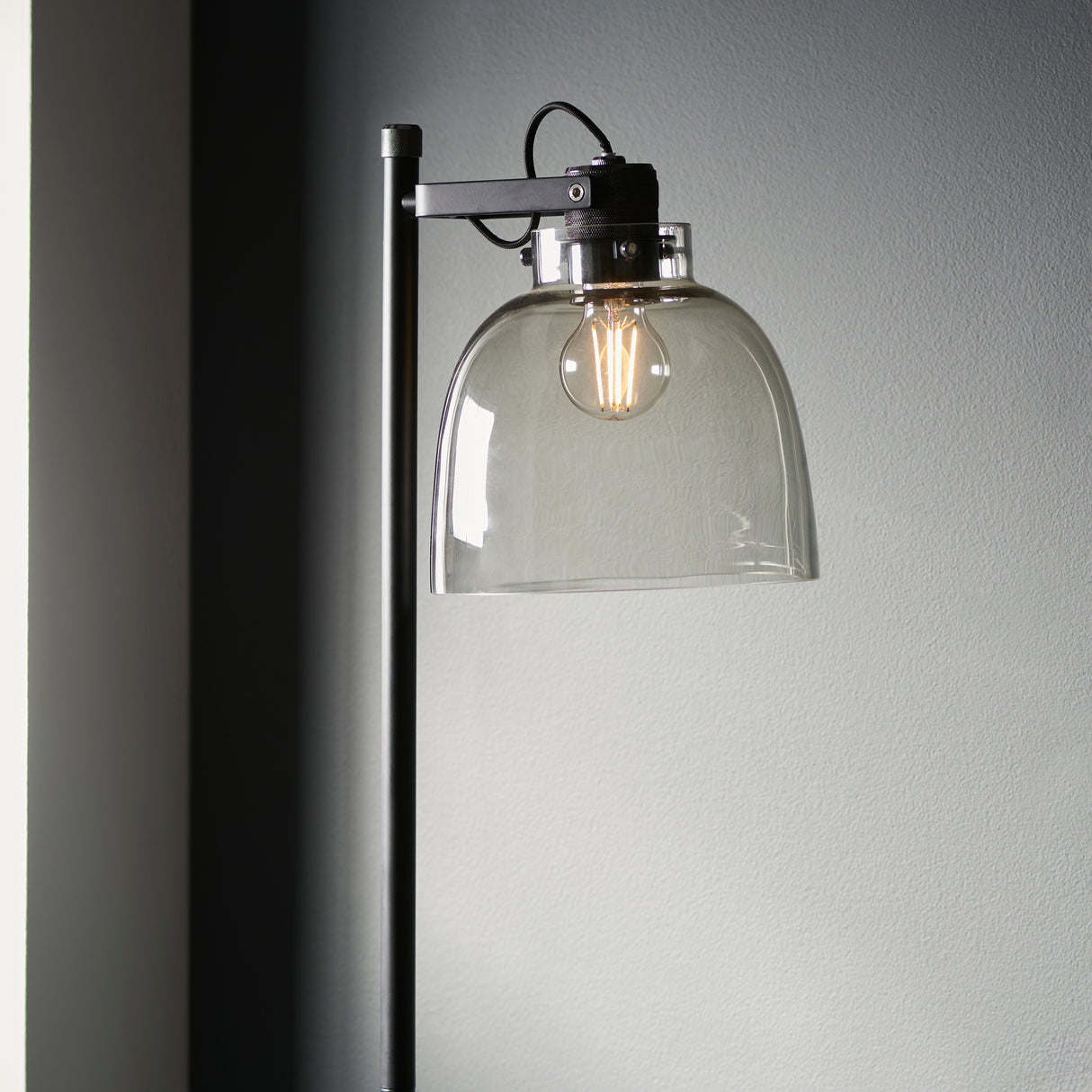 Endon Urban Task Floor Lamp Smokey grey tinted glass & black chrome