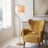 Endon Clement Floor Lamp aged brass plate & natural linen mix fabric