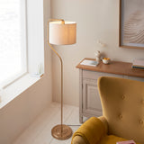 Endon Clement Floor Lamp aged brass plate & natural linen mix fabric