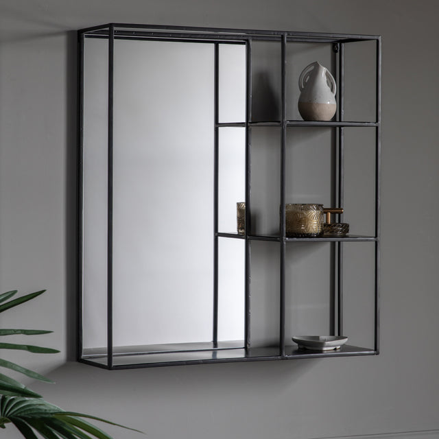 Amos Matt black rectangle mirror with shelves –  from Amos Lighting + Home