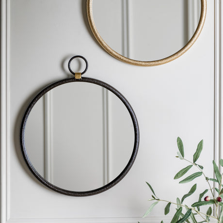 Amos Matt black hanging loop medium round mirror –  from Amos Lighting + Home