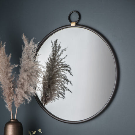 Amos Matt black hanging loop large round mirror –  from Amos Lighting + Home